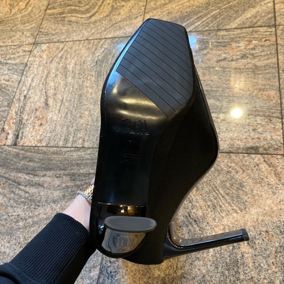 Zara HEELED SOCK-STYLE ANKLE STRETCHY BOOTS SQUARE TOE BLack NEW - Picture 10 of 12